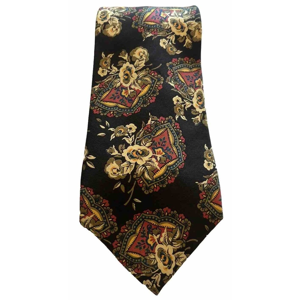 Meeting Street Men’s Tie 3.75” Black Floral Vintage 100% Silk Made In USA